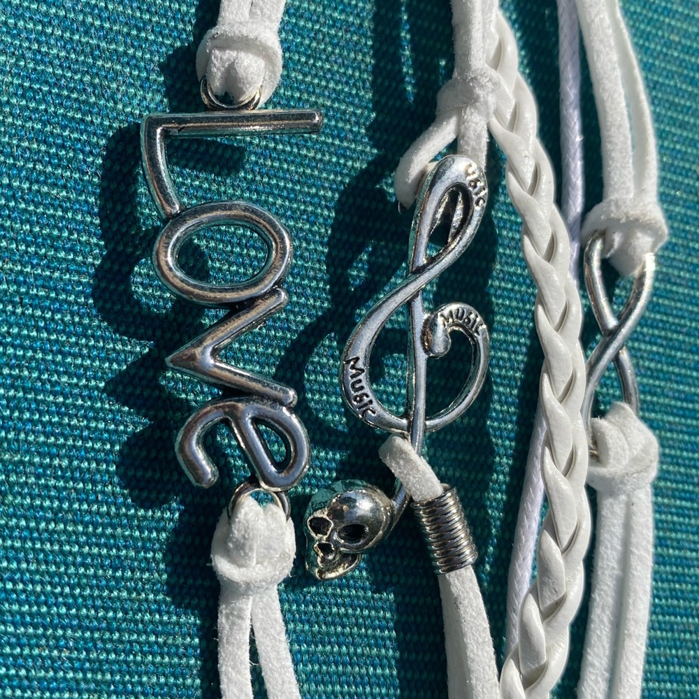 Five-Piece Braided Spiritual Message “Love” Bracelet - White | Silver - Picture 5 of 5